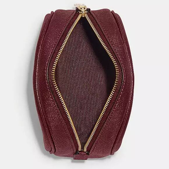 COACH BOXED DOME COSMETIC CASE & MIRROR BAG CHARM SET IN GOLD & BLACK CHERRY - Picture 2 of 2